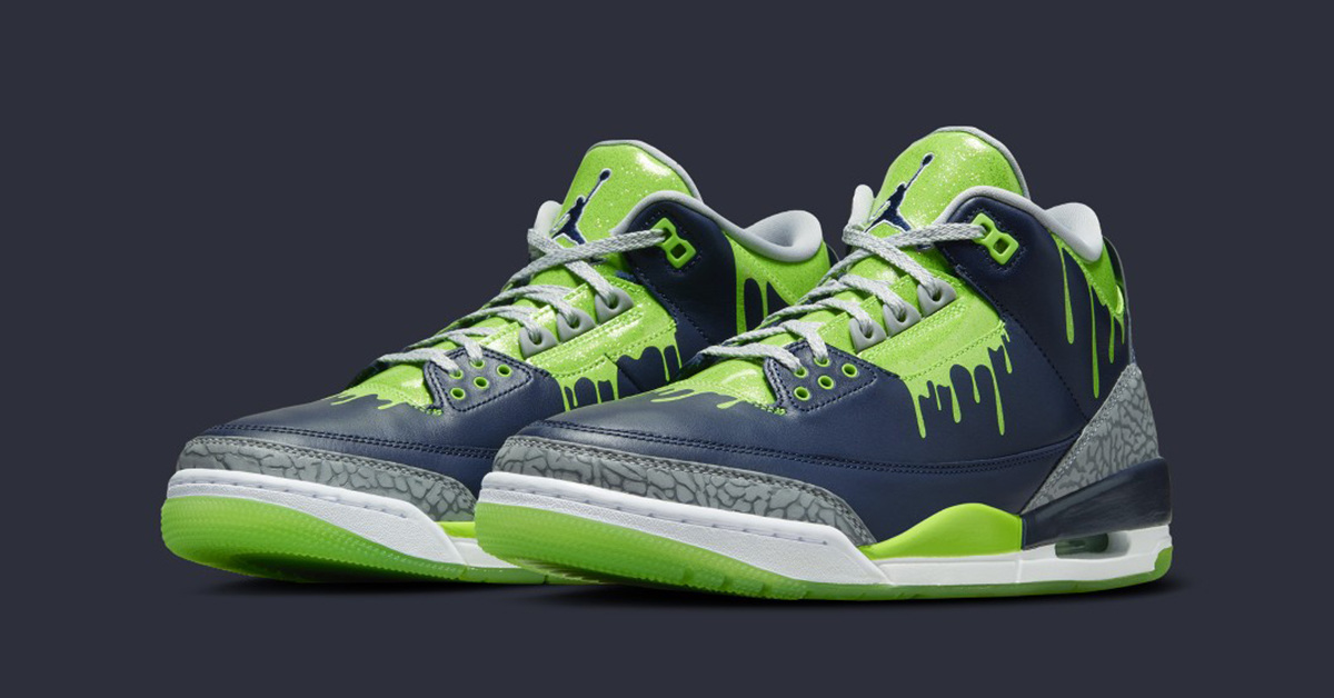 Seattle Seahawks-Farben auf dem Air Jordan 3 Doernbecher „Hugo“